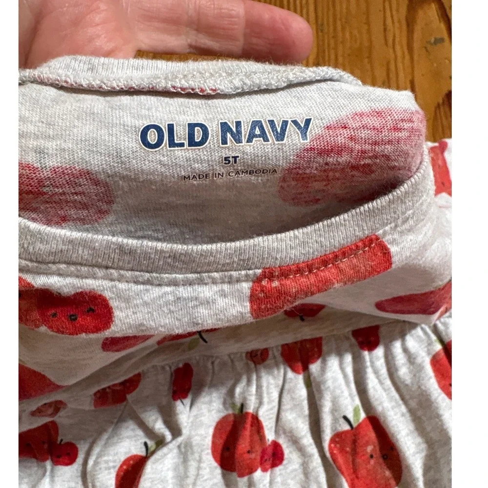 Old‎ Navy Apple Print Dress Kids Gray Red Long Sleeve Fruit School SIZE 5T